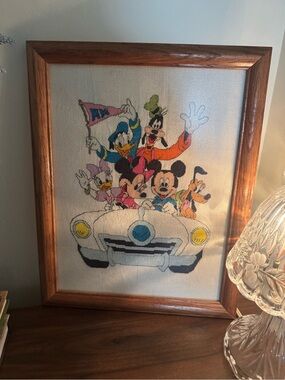 Vintage Disney Characters Framed Cross-Stitch in Multicolor